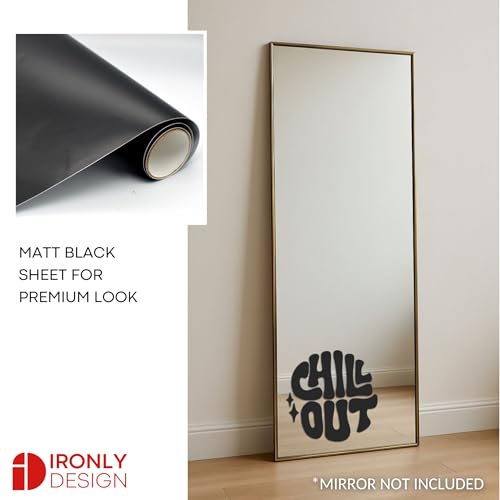 Image of Sticker for Glass & Mirrors| Minimal Vinyl Decal for Bedroom Bathroom & Cafe | Self-Adhesive Waterproof Quote Aesthetic Mirror Sticker | No Mirror Included (Chill Out, Small, Matt Black)