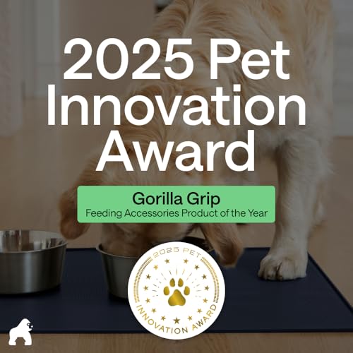 Image of GORILLA GRIP 100% Waterproof Raised Edge BPA Free Silicone Pet Feeding Mat, Dog Cat Food Mats Contain Spills Protects Floors, Placemats for Cats and Dogs Water Bowl, Pets Accessories 32x24 Navy