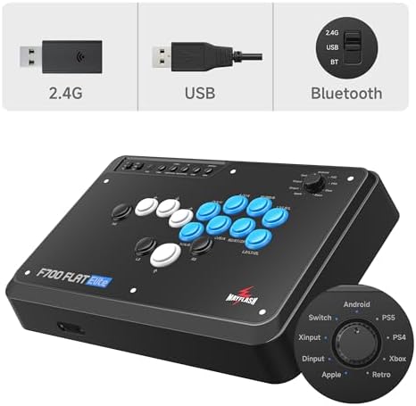 MAYFLASH F700 FLAT Elite Wireless Arcade Stick Leverless All Button Controller with Sanwa buttons Compatible with PS5, PS4, PC, Xbox Series S/X, Switch/Switch 2 and more Support Bluetooth, 2.4G and Wired — view 6