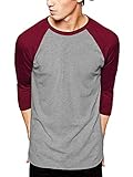 Ma Croix Essentials Mens Premium Baseball Raglan Jersey 3/4 Sleeve Tee Shirts (Large, Sk01_Gray.Burgundy)