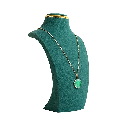 GemeShou Green necklace display stands for selling, Velvet necklace storage organizer, Necklace mannequin jewelry bust holder for boutique store【Green-Small height 21 cm】