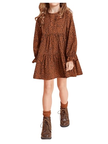 Floerns Girl's Dalmatian Print Flounce Long Sleeve Babydoll Dress Ruffle Hem Swing Dresses