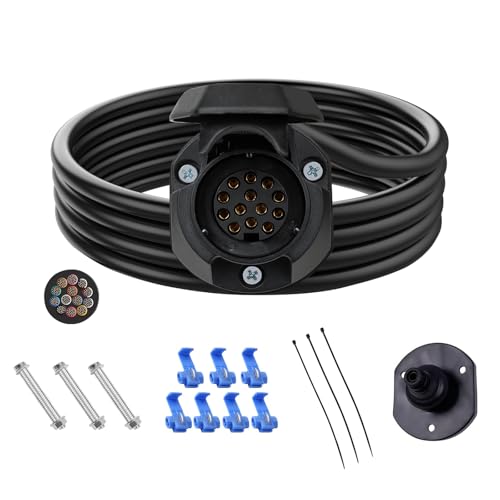 Qiping 13-Poliger Anhängersteckdose mit 2m Kabel(13 Adriges), Wasserdicht Anhänger Kabelbaum 13 Polig - Vorverdrahtet Universal Anhängerkabel mit Zubehör