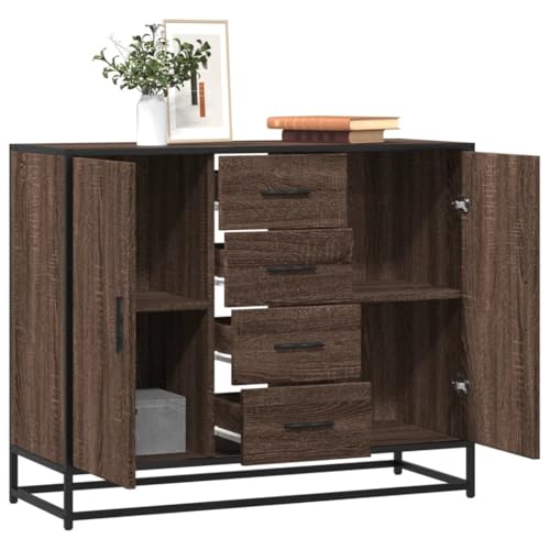 Toshilian Aparador, mueble de almacenamiento aparador, armario de cocina, aparador, roble marrón, 92 x 35 x 76 cm, madera de ingeniería