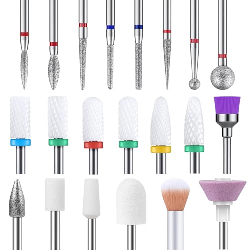 flintronic Juego de 21 Brocas para Uñas, Brocas de Cerámica para Uñas, Fresas Torno Manicura Cabeza de Molienda, Brocas de Uñas de 3/32 Pulgadas, para Uñas, Manicura, Pedicura, Salón, Uso el Hogar
