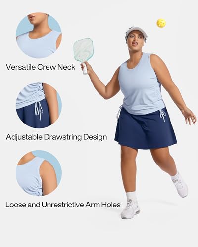Image of Plus Size Tank Tops for Women Drawstring Sleeveless Quick Drying Tennis Shirts Loose Fit Running Golf Pickleball Outfits