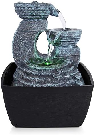 Electric Meditation Water Fountain Decor - 3-Tier Cool Portable Desktop Tabletop Decorative Indoor Outdoor Zen Waterfall Decoration w/ LED, Submersible Pump and Power Adapter - SereneLife AZSLTWF60LED
