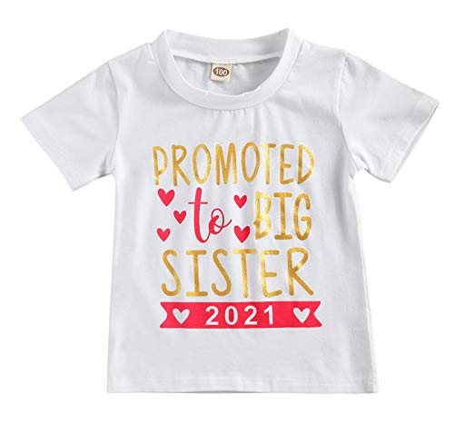 Promoted to Big Sister Blouse Golden Sibling Reveal Announcement T-Shirt for Baby and Toddler Girls Sibling Outfits (Rose-red, 2-3Y)