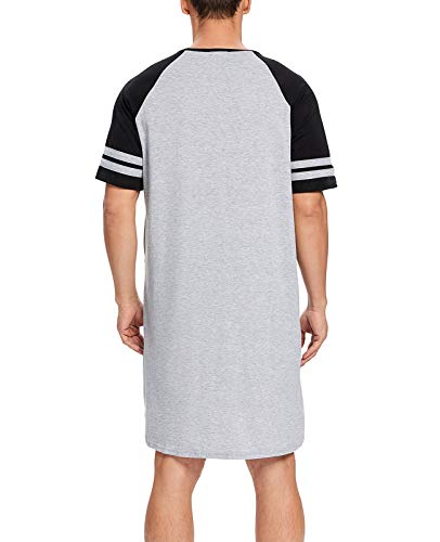 Mintlimit Men's Nightgown Short Sleeve V Neck Knee Length Sleep Shirt Comfy Sleepwear Cotton Nightshirt With Pockets Grey M #TOP4