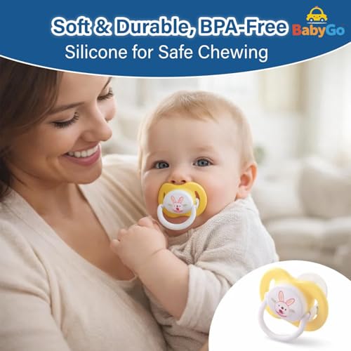 Image of BabyGo Baby Silicone Pacifier Teether for Babies | Soft Nipple | Easy to Clean | BPA Free Pacifier with Airflow Shield | Comfortable Daily Use | 0-18 Months (Pack of 6)