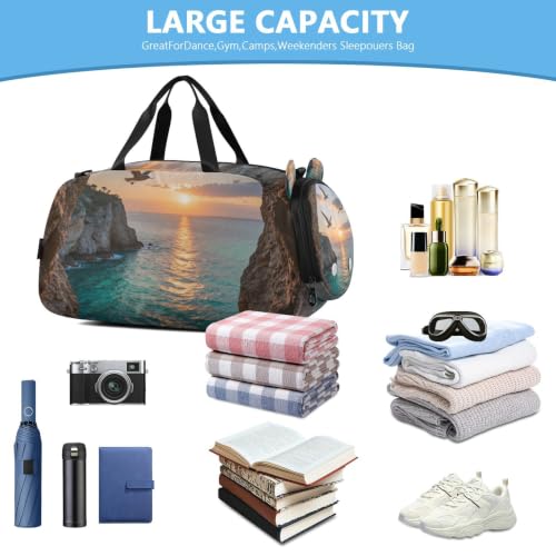 Bolsa de viaje con compartimento para zapatos y diseño de atardecer en el mar 5