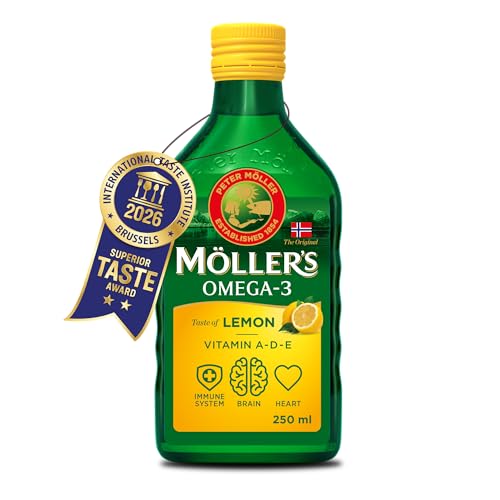 Moller’s ® | Aceite de hígado de bacalao | Complemento dietético con omega-3 EPA, DHA y vitaminas A, D y E | Sabor Limón | 500 ml