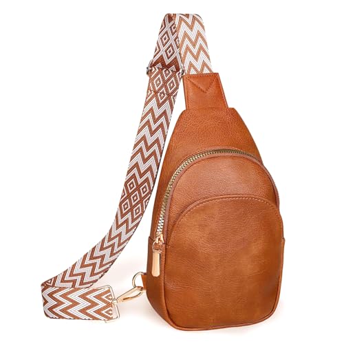 Vpoofree Mujer Bolsa de Pecho,Niña Bolsos Bandolera Pequeña Puerto Crossbody Sling Bag Impermeable Cuero PU Moda Chest Bag con Correa Ajustable para Ciclismo Correr Senderismo Viajes(Marrón