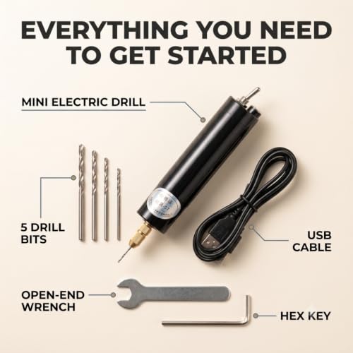 Image of Mini Electric Drill, USB Powered Rotary Drill Tool with 5 Drill Bits, Precision Chuck, Open-End Wrench & L-Shaped Hex Key for Resin Crafts, Wood Projects, Model Making & DIY Detail Work
