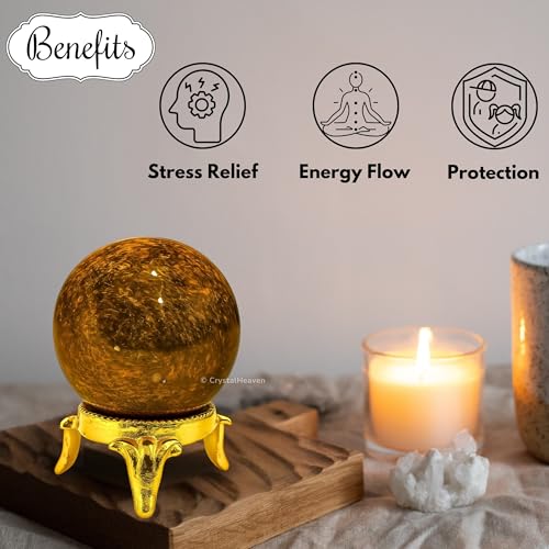 Image of Certified Bronzite Crystal Ball for Meditation - Premium Crystal Vastu Items for Home and Feng Shui Items for Good Luck - Ideal for Pooja Supplies and Spiritual Practices (2 inch Inch)
