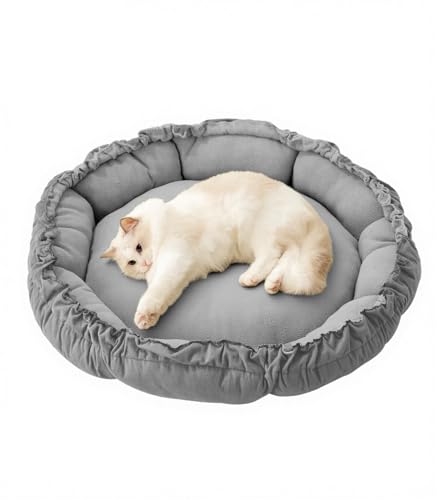 The Fellie Small Dog Bed, Calming Donut Dog Bed, Soft Plush Cat Beds Supportive, Fluffy Tear-resistant Cat Beds for Indoor Cats, Grey, 50X50X20cm