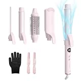 TSUYAGLA 5 in 1 Curling Iron Set with Airflow Cooling for Long-Lasting Curls, Ionic Ceramic Hair Curler with 3/8', 1', 1.5' Barrels, Crimper & Thermal Brush, Dual Voltage, 250–410℉
