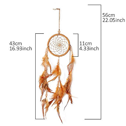 Attrape-rêves plumes marron 11x56cm pour décoration murale macramé