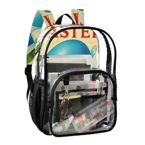 Travel Clear Bags for Women Floral Easter Egg Girls Backpack Kids Boys Large Plastic Approved Bag2