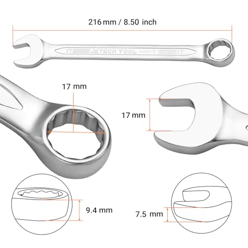 Image of Jetech 17mm Combination Wrench - Industrial Grade, Chrome Vanadium Steel, Sand Blasted Finish, Forged, Heat-Treated, Metric