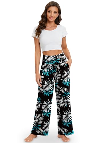 Image of Gracyoga Wide Leg Yoga Pants for Women Casual Loose Cozy Sweatpants High Waisted Lounge Pajama Flowy Pants With Pockets