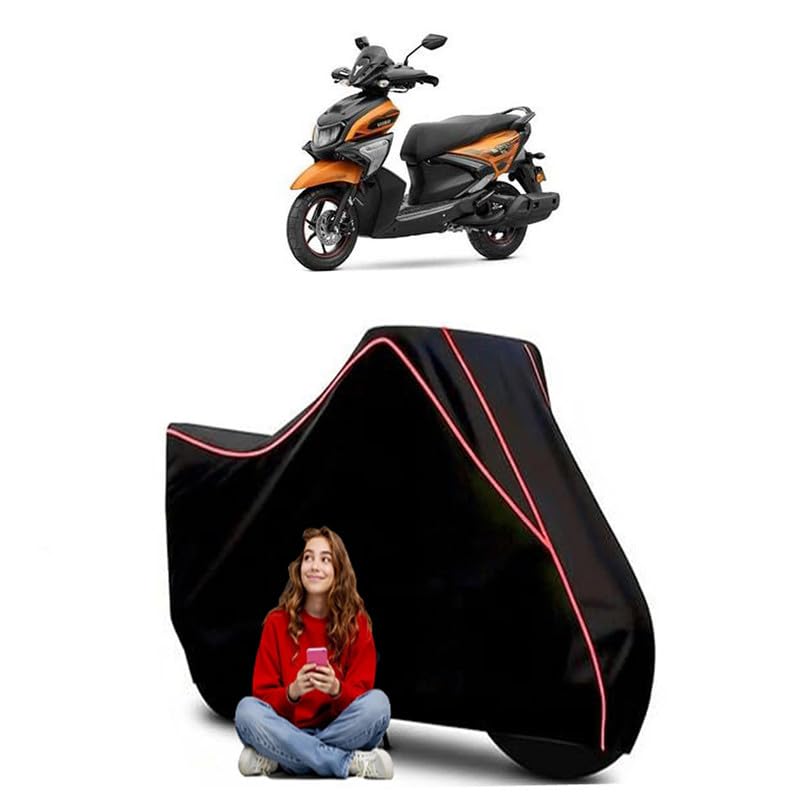 Image of Ray ZR 125 Fi Hybrid Scooty Bike Cover Water Resistant Outdoor Use Universal Fit Scooters Motorcycles Heavy Duty UV Protection Dust Rain Scratch Resistant Elastic Bottom Black Blue Piping