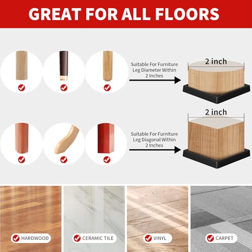 Image of Ezprotekt Non Slip Furniture Pads, 16 Pcs 2 inch Anti Slip Rubber Caster Cups, Anti Skid Furniture Coasters for Hardwood Floors, No Slide Furniture Gripper, Furniture Stoppers to Prevent Sliding (Black)