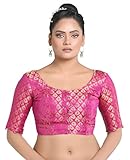 Madhu Fashion Women's Brocade Elbow Length Sleeves Saree Blouse (Pink; 38)