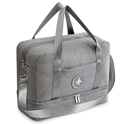 VARLIVOO Bolsa de Gimnasio para Hombres Mujeres Bolsos de Hombro con Compartimento para Zapatos Bolsillo Mojado Viajar Yoga Deportes Impermeable Poliéster Gris+Correa de Hombro Larga Cover
