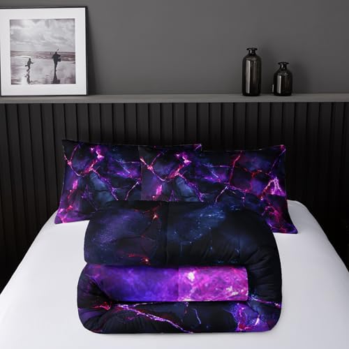 Image of Nttopship Purple Comforter Set Full Size,Purple Marble Bedding Set 3 Pcs Bedding for Adults,Violet Marble Room Decor with Soft and Lightweight Comforter and 2 Pillowcases