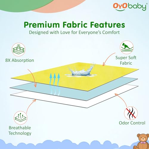 Image of OYO BABY Large Waterproof Baby Dry Sheets 140x100 cm Pack of 2 | Quick-Dry, Extra Absorbent Mattress Protectors | Soft, Breathable Fabric for Kids 0-10 Years | Reusable - Yellow