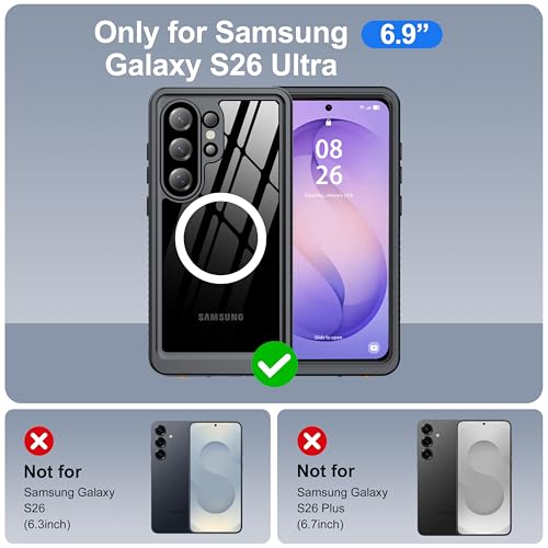 Image of ANTSHARE IP68 Waterproof Case for Samsung Galaxy S26 Ultra [2026] - MagSafe Compatible, Built-in Screen /Lens Protector - Shockproof Full Body Protection for Swimming /Outdoor, Black /Clear