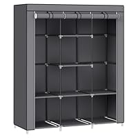 SONGMICS Kleiderschrank, Garderobe, Kleiderständer mit Vliesstoffbezug, Hängestangen, Ablagen, 45 x 130 x 168 cm, große Kapazität, für Schlafzimmer, Wohnzimmer, Taubengrau RYG096G01