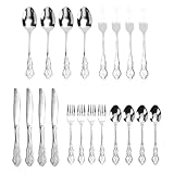 Luocute Juego de Cubiertos, Juego de Cubiertos de Acero Inoxidable de Grado Alimenticio de 20 Piezas para 4 Incluye Tenedores, Cucharas, Cortadores, Tenedores para Ensalada, Cucharaditas (SILVER)