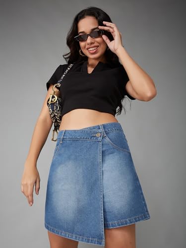 Image of Dolce Crudo Women's Relaxed Fit Mid-Rise Denim Shorts with Adjustable Waist & Frayed Hem