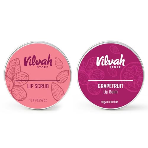 Image of Vilvah Lip Nourishing Combo | Lip Scrub & Grapefruit Lip Balm | Gentle Exfoliation for Pigmented & Chapped Lips | Deep Hydration with Natural Tint | Smooth, Soft & Healthy-Looking Lips | 10g + 10g