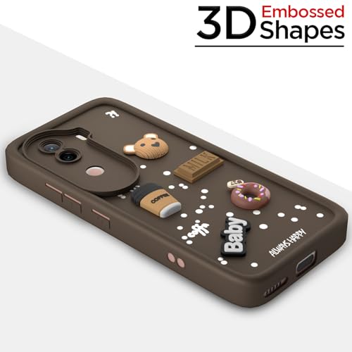Image of Outlouders Back Cover for iQoo Z9s 5G / Vivo V40e 5G | 3D Cartoon Cute Fun Bear | Silicone Full Body Protection Bumper Case (Brown)