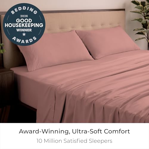 Image of Mellanni King Sheets Set - 4 PC Iconic Collection Bedding | Hotel Luxury, Extra Soft, Cooling Bed Sheets - Wrinkle, Fade, Stain Resistant (King, Coral)