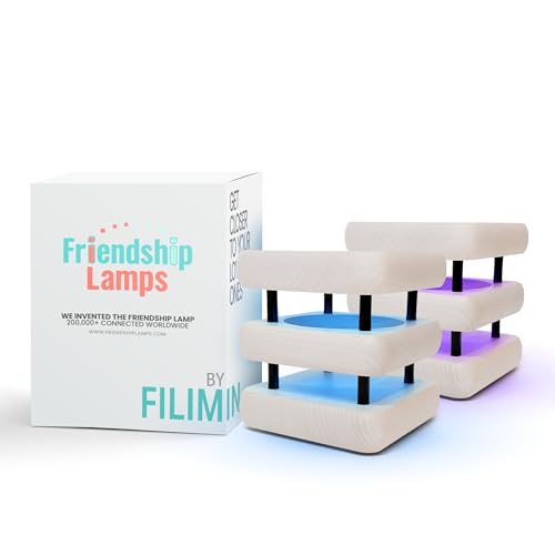 Friendship Lamp® by Filimin Set of 2 Long Distance Touch Lamps – WiFi Connected, Long Distance Gifts, Touch Activated Table Lamp, Long Distance Friendship Gifts, LED Light - Mini Mid White/Black