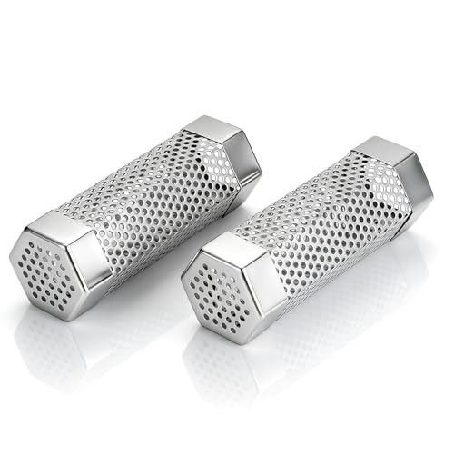 2pcs Pellet Smoker Tube,6 In Stainless Steel Bbq Wood Smoker Tube,Premium Pellet Smoker Tube,Bbq Grill Smoker Tube Mesh Tube Pellets Smoke Box 6in Stainless Steel Barbecue Accessor (Hexagonal)