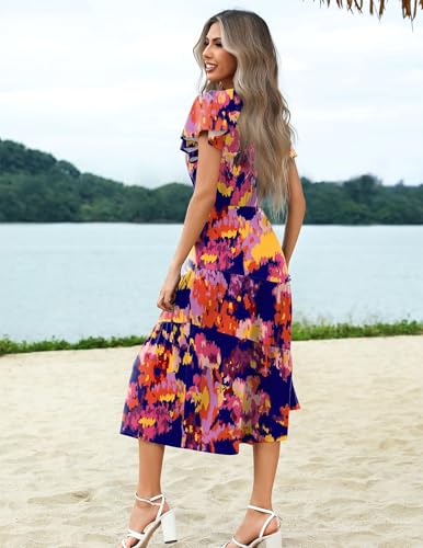 Image of Zeagoo Women Dresses Summer Flutter Sleeve Sleeve V-Neck Button Front Beach Sundress