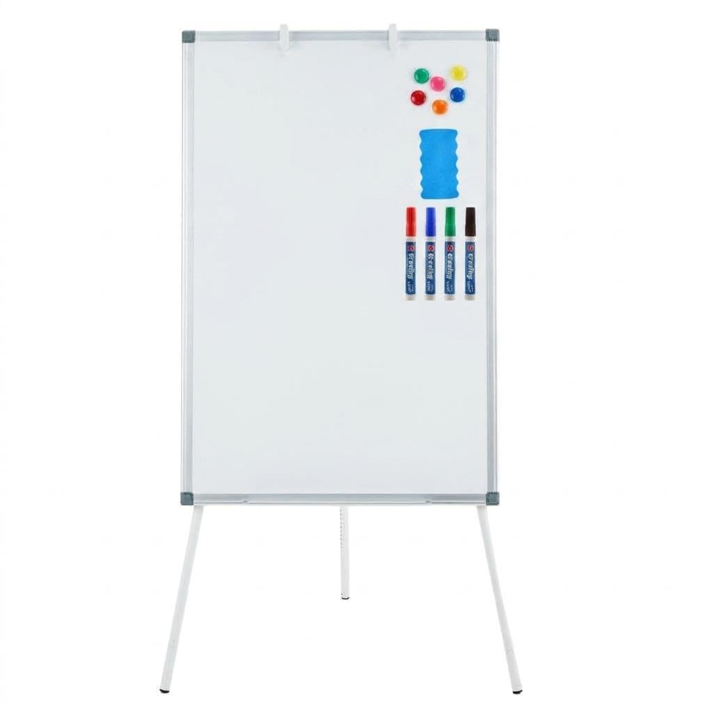 Flip Chart Whiteboard with Tripod Stand, 60x130cm Dry Erase Magnetic Black Board with 4 Pens,Eraser,6 Magnet, Portable Flipchart Stand-Height Adjustable, Dry Erase Board for School Office,Home