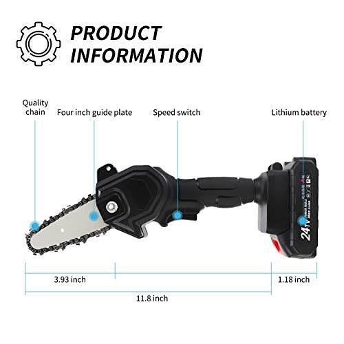 Mini Chainsaw , 4-Inch Cordless Electric Protable Chainsaw One-Hand 0.7kg Lightweight, 24V Portable Handheld Electric Saw, Wood Cutting Pruning Logging for Garden Courtyard Tree and Urban Greening