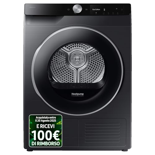 Samsung Asciugatrice Ai Control Dv90Dg6845Lb/U3, 9 Kg, Pompa Di Calore, Wifi, Quickdrive, Ai Dry, Sensore Optimal Dry, Display Ai Control, Carica Fron