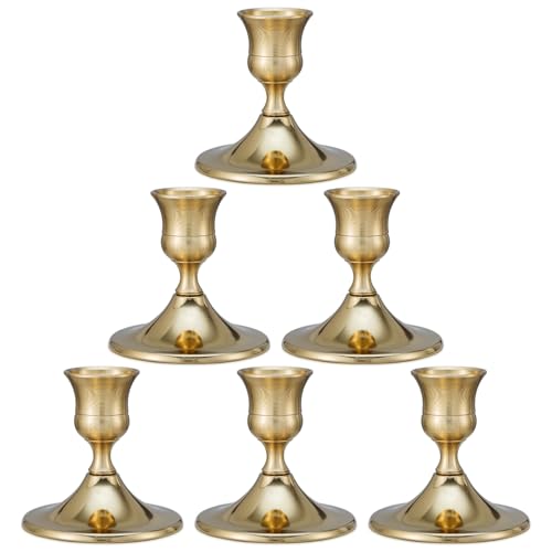 Lot de 6 bougeoirs coniques en laiton doré pour centre de table, réception de mariage, décoration de cheminée de Noël ou décoration d'intérieur (doré)
