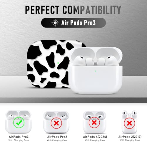 Image of for AirPods Pro 3 Case (2025) with Cleaner Kit, Cute Soft Silicone Cover Compatible AirPods Pro 3rd Genera case with Keychain for Women Men with Keychain for Airpod Pro case(2025) Black Cow Print