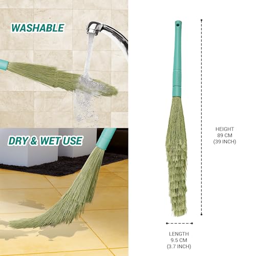 Image of Spotzero By Milton Broom Stick I Special Zero Dust Plastic Fibre Broom Small I 3X Durable Design I Dry & Wet Use I No Loose Sticks I Ergonomic Design I Aqua Green