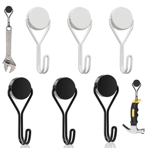 Ganchos Magnéticos, Paquete de 6 Gancho Magnético de Neodimio, Gancho Giratorio , Ganchos Magnéticos de 16 mm, para Parrillas, cocinas, Taquillas, Oficinas, Refrigeradores, Blanco y Negro