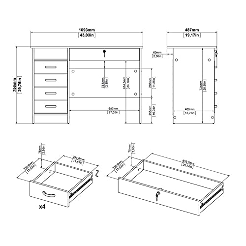 Tvilum Walden Desk With 5 Drawers, White #TOP2