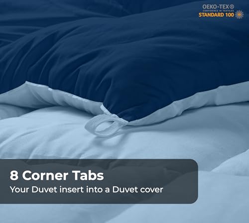 Image of ROYALE LINENS Reversible Comforter - Full Size Duvet Insert - All Season Soft Quilted Comforters with 8 Corner Tabs - Down Alternative Bedding Comforter - Duvet Insert (Navy /Lake Blue, Full 82 inchx86 inch)